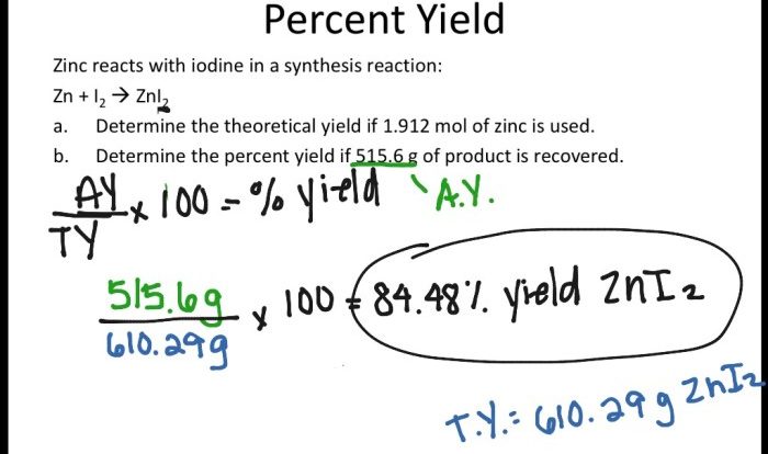 Limiting reactant and percent yield worksheet answers